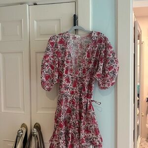 RHODE Red and White Floral Long Sleeve Dress